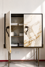 Load image into Gallery viewer, Bar Cabinet in Paonazzo Marble, Wood and Solid Brass

