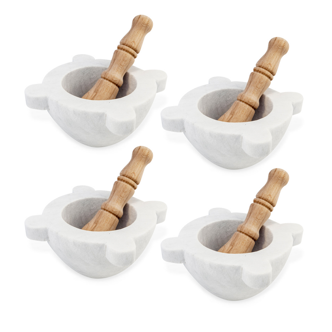Set of 4 Mortar with Wooden Pestle