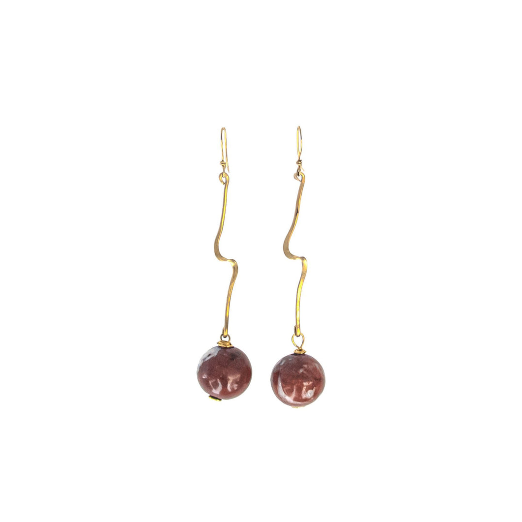 Long Earrings with Two Red Spheres